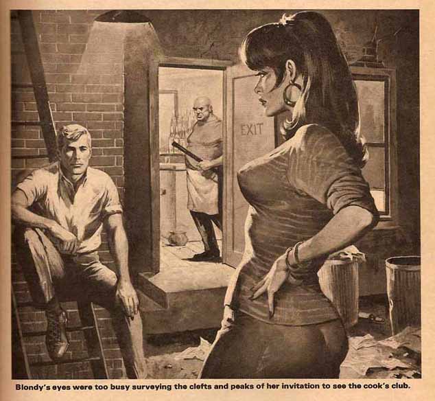 Blondy's eyes were too busy surveying the clefts and peaks of her invitation to see the cook's club Blondy's eyes were too busy surveying the clefts and peaks of her invitation to see the cook's club
